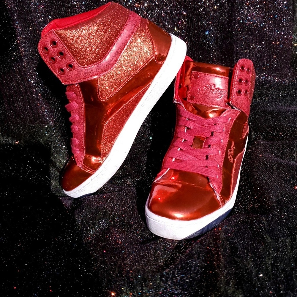 RUBY RED SPARKLE METALLIC HIGHTOPS - Picture 3 of 5